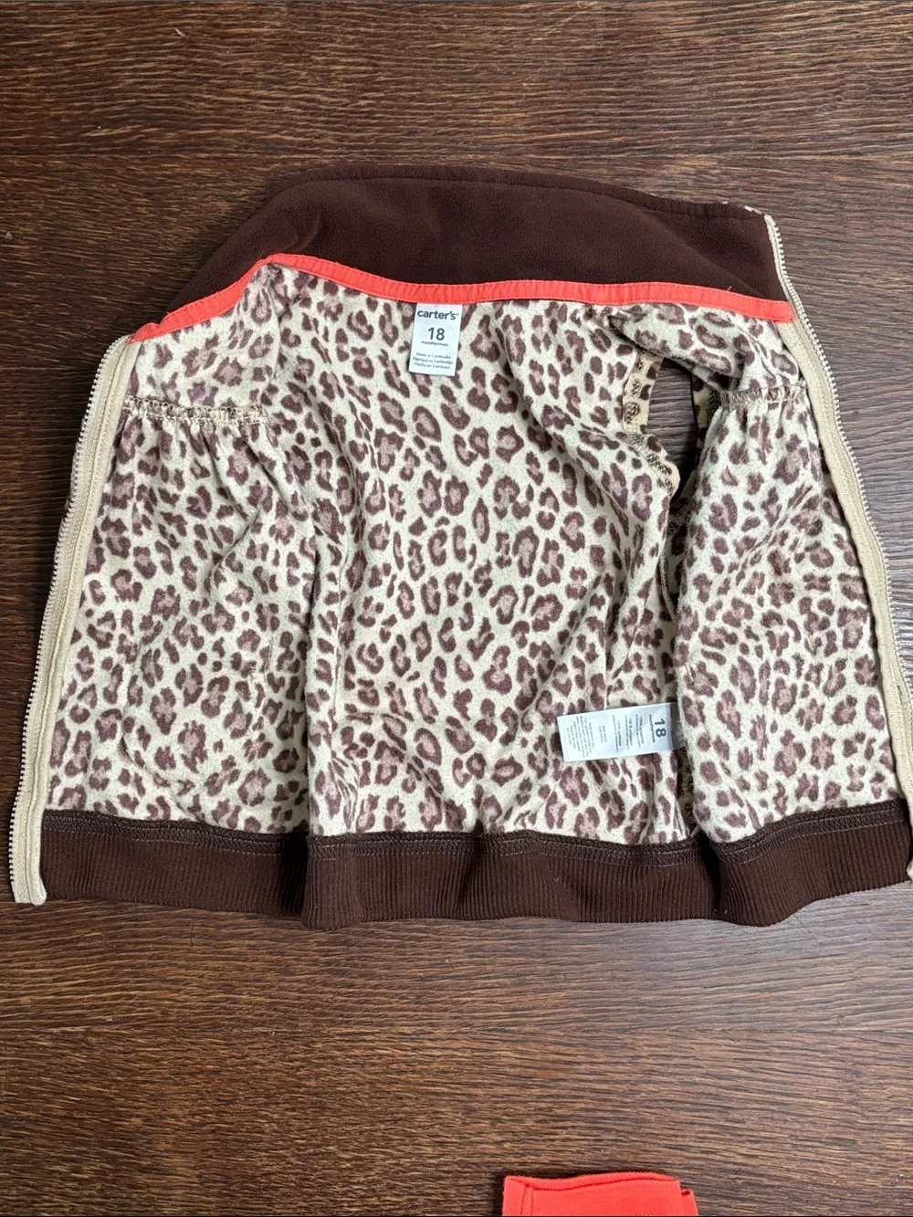 Carter's Leopard Print Zip Vest with Coral Pants Leggings Baby Girl Size 18 mo